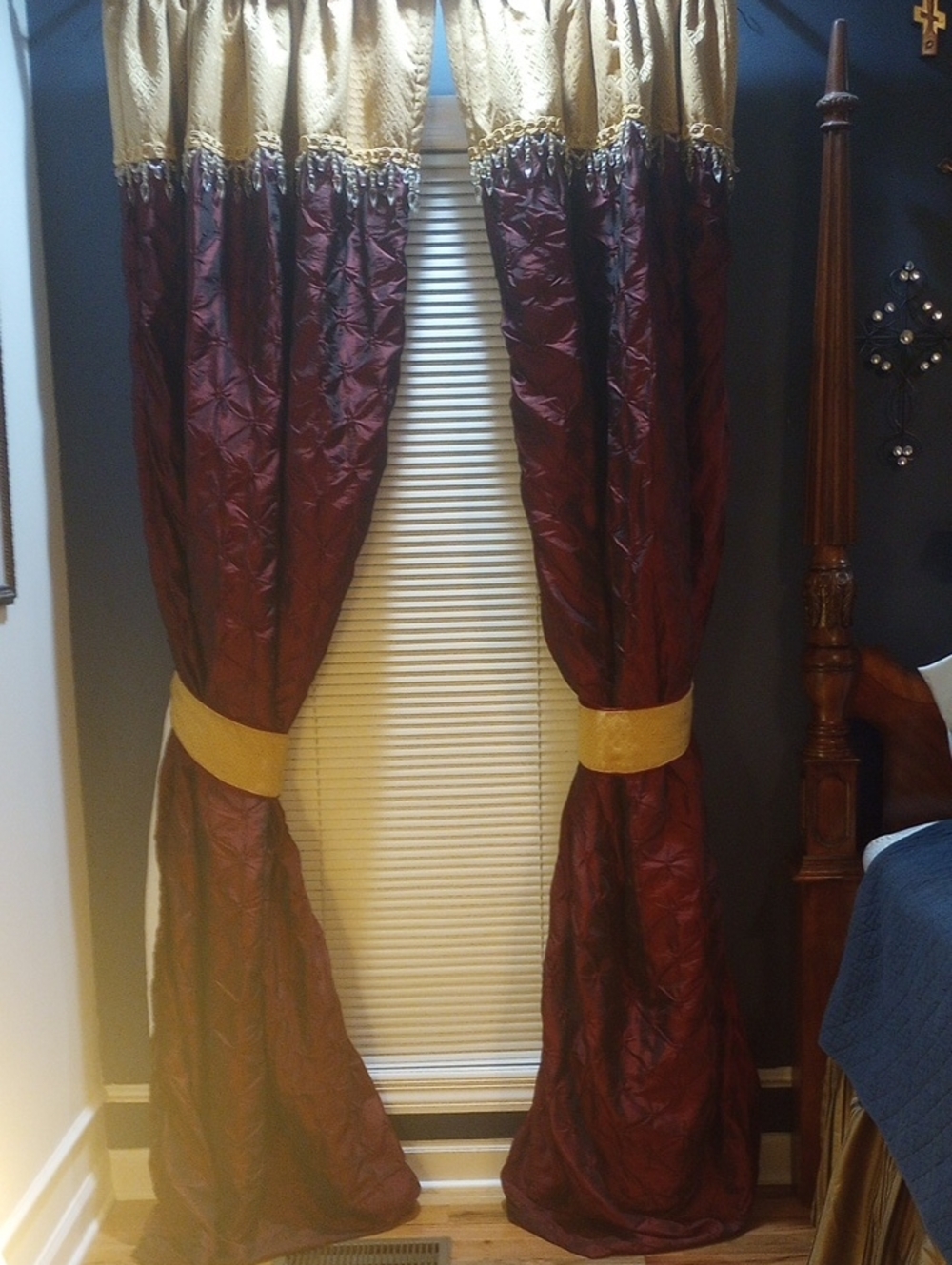Rich Burgundy and Gold Drapery (This Listing Is For 1 Large Window Only)